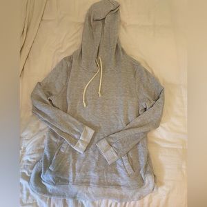 Paper Crane stripped sweatshirt, hood, pockets, grey white strips, size medium